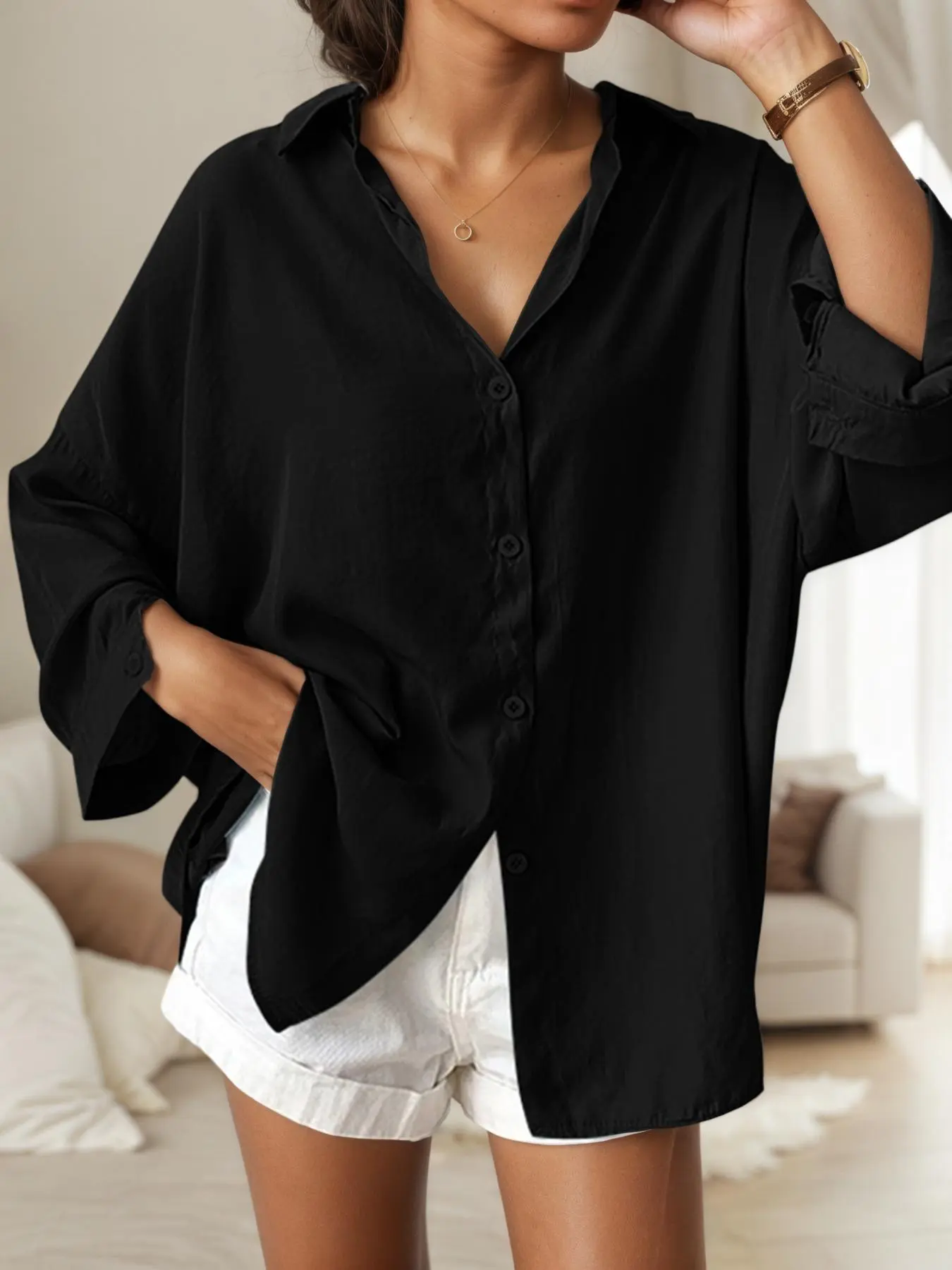 Women's Plain Oversize Oversized Loose Baggy Long Sleeve Blouse Tops, Casual Minimalist Solid Color Long Sleeve Top for Daily Wear, Ladies Clothes for All Seasons Womenswear