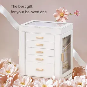 360° Rotating Jewelry Cabinet, 5-Tier Glass Drawer Organizer - Visible Storage & Home Decor Ultimate Christmas Gift for Her