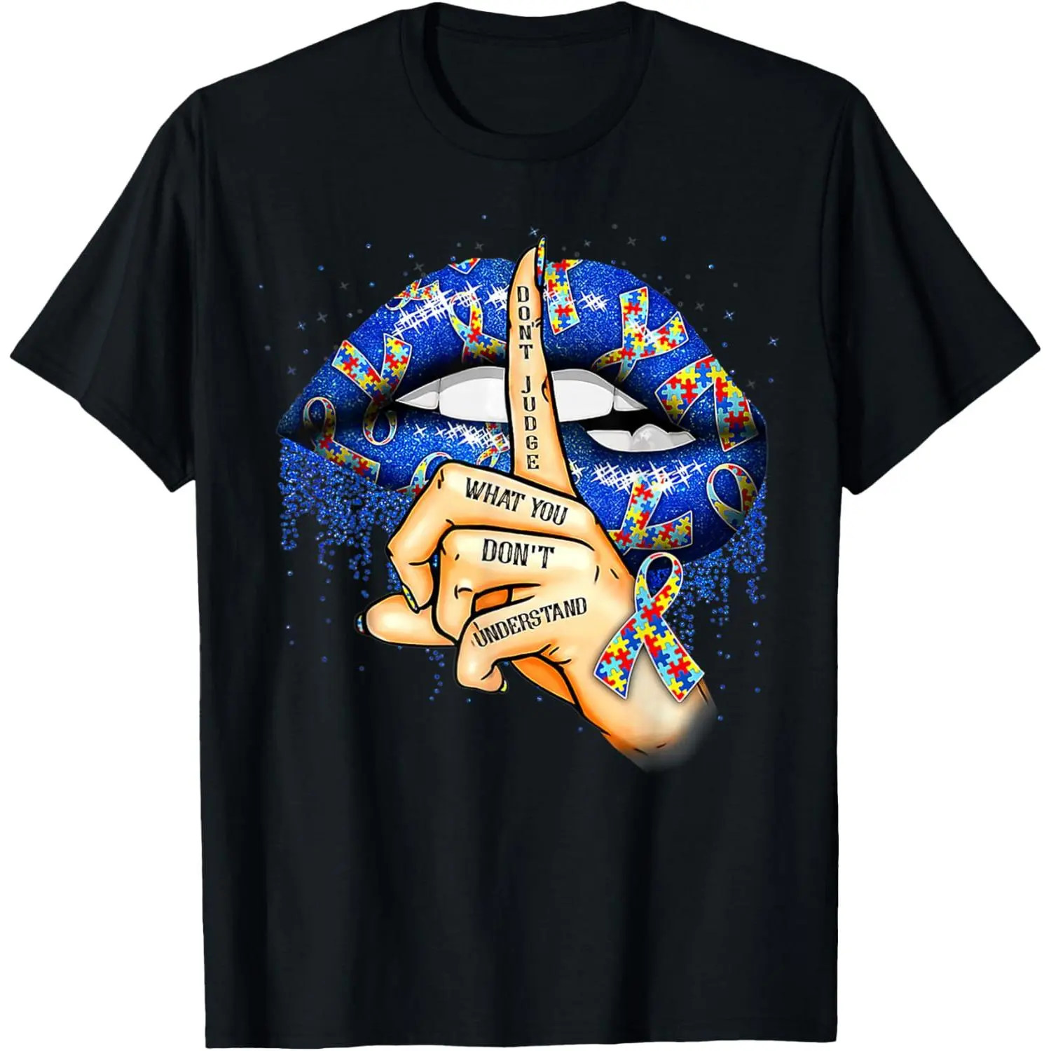 Don't Judge What You Don't Understand Autism Awareness Lips Casual Short Sleeve Cotton T-Shirt