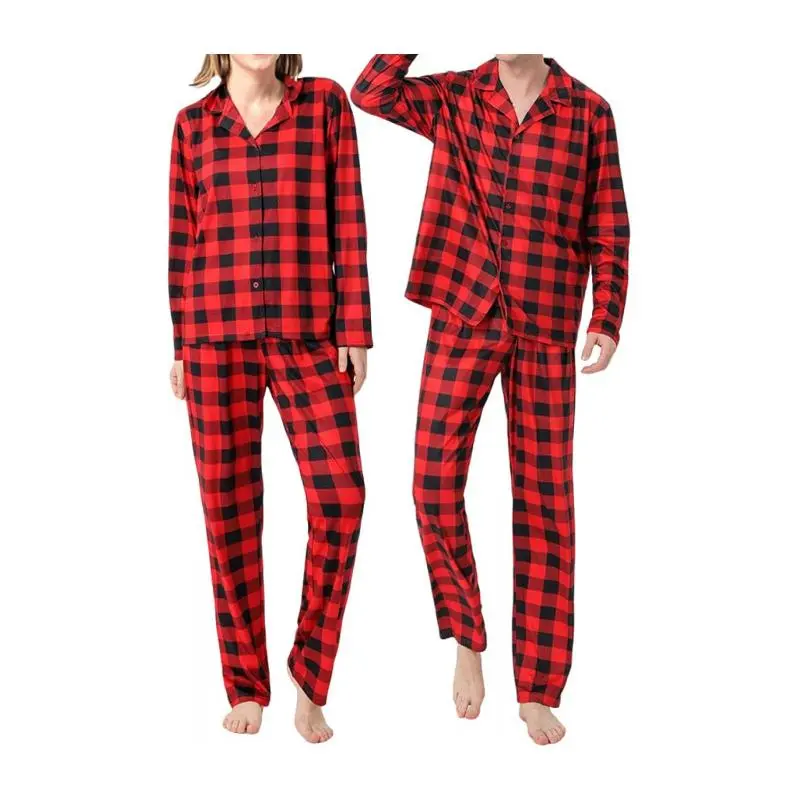 MELLOW MORNINGS Couples Matching Button Down Pajamas - Holiday Christmas Long Sleeve Buffalo Plaid Pjs Sets |   Women & Men Pajamas