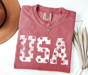 Comfort Colors Retro USA Shirt 1717 Graphic Fitted Short Sleeve Crew Neck Casual Summer Top for Women 4th of July Gift USA Lover Light Cotton Tee