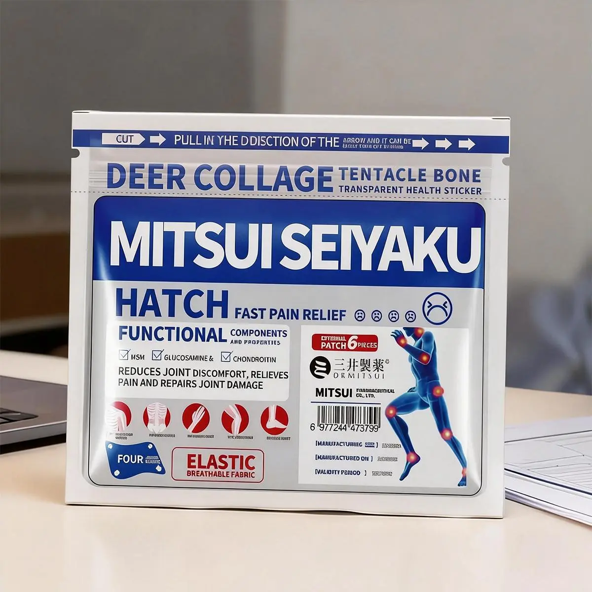 DRMITSUI Seiyaku Far-Infrared Muscle & Joint Relief Heat Patches, 6-Patch Bag for Bone Pain Relief & Muscle Recovery, Therapeutic Healthcare Wellness Treatment