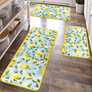 JIT 1/2/3 pcs of flannel simple yellow lemon carpet for multi-purpose use as decorative floor covering. Kitchen carpet set, flannel washable bedside soft carpet, suitable for use in kitchens, bedrooms, etc.