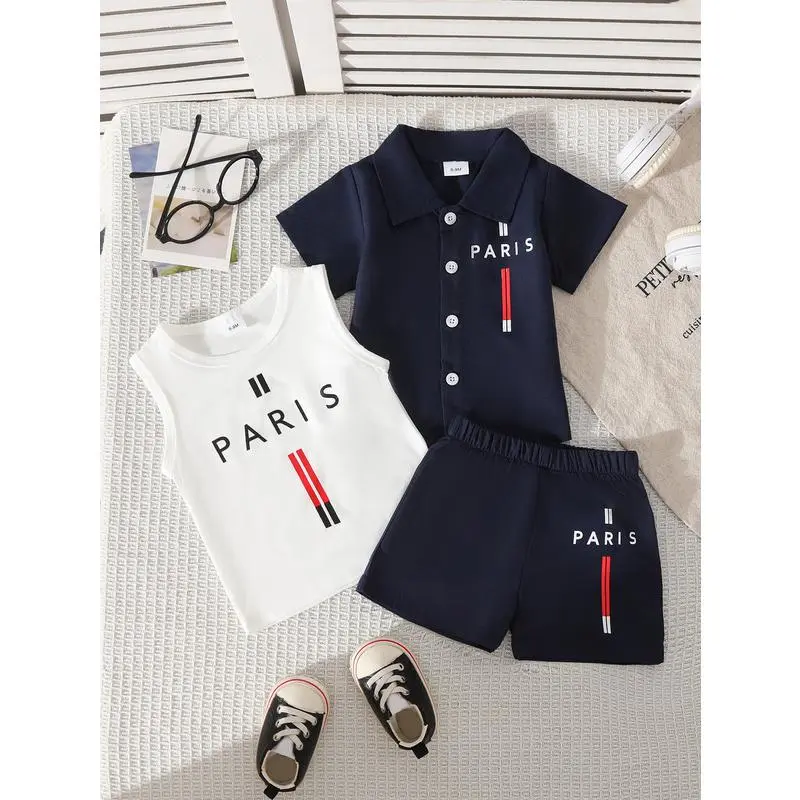Summer 3-Piece Set for Boys Small Medium-Sized Children Casual Baby Suit Letter vest shorts sets
