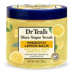 Dr Teal's Shea Sugar Body Scrub with Prebiotic Lemon Balm & Essential Oils 19 Oz PDC Brands Exfoliate Smooth Skin Paraben-Free Vegan Friendly