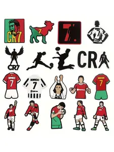 18-Piece Football Star Shoe Charms For Bubble Slides Clogs Sandals,PVC Shoe Decorations Accessories Buckle For Christmas Birthday Gifts