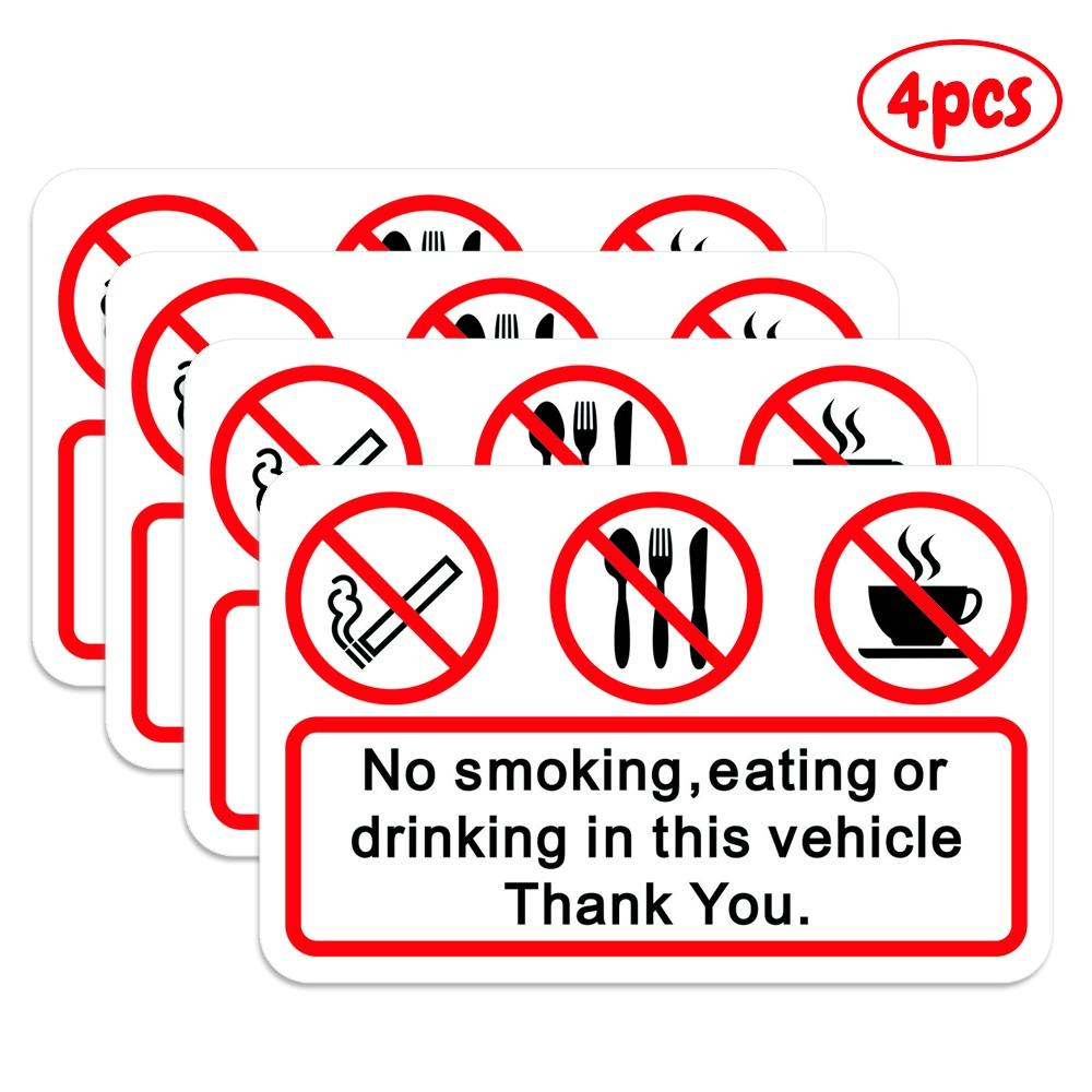 4pcs Car Interior PVC Stickers, Universal Car Sticker, No Smoking & Eating Signs, Vehicle Passenger Rules Warning Decals, Durable & Easy to Apply, Automotive Decals, Automobile Decals, Stickers for Cars