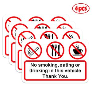 4pcs Car Interior PVC Stickers, Universal Car Sticker, No Smoking & Eating Signs, Vehicle Passenger Rules Warning Decals, Durable & Easy to Apply