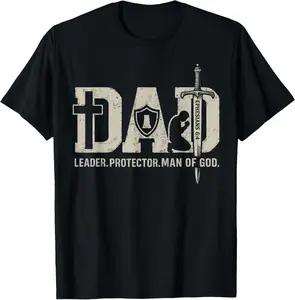 Men's 2026 Christian Dad Short-Sleeve T-Shirt, Crew Neck, Leader Protector Man of God Design, Comfortable Fabric