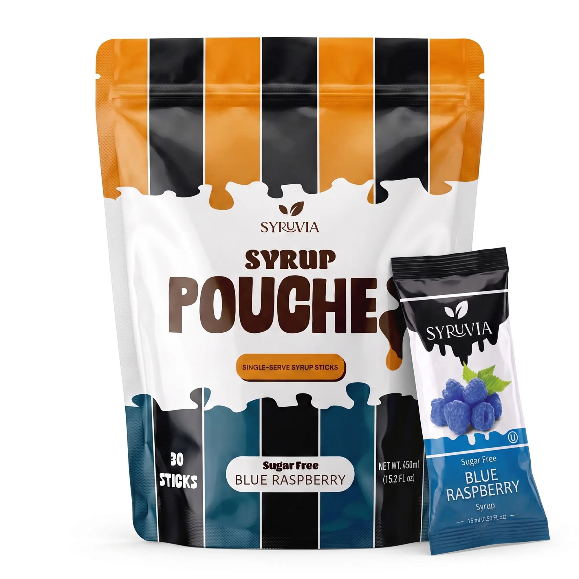 Syruvia Sugar Free Blue Raspberry Syrup Pouches, Fruity Syrup Sticks for Cocktails, Fruit Drinks, Lemonades & Desserts, 30 Count (15 mL Each)