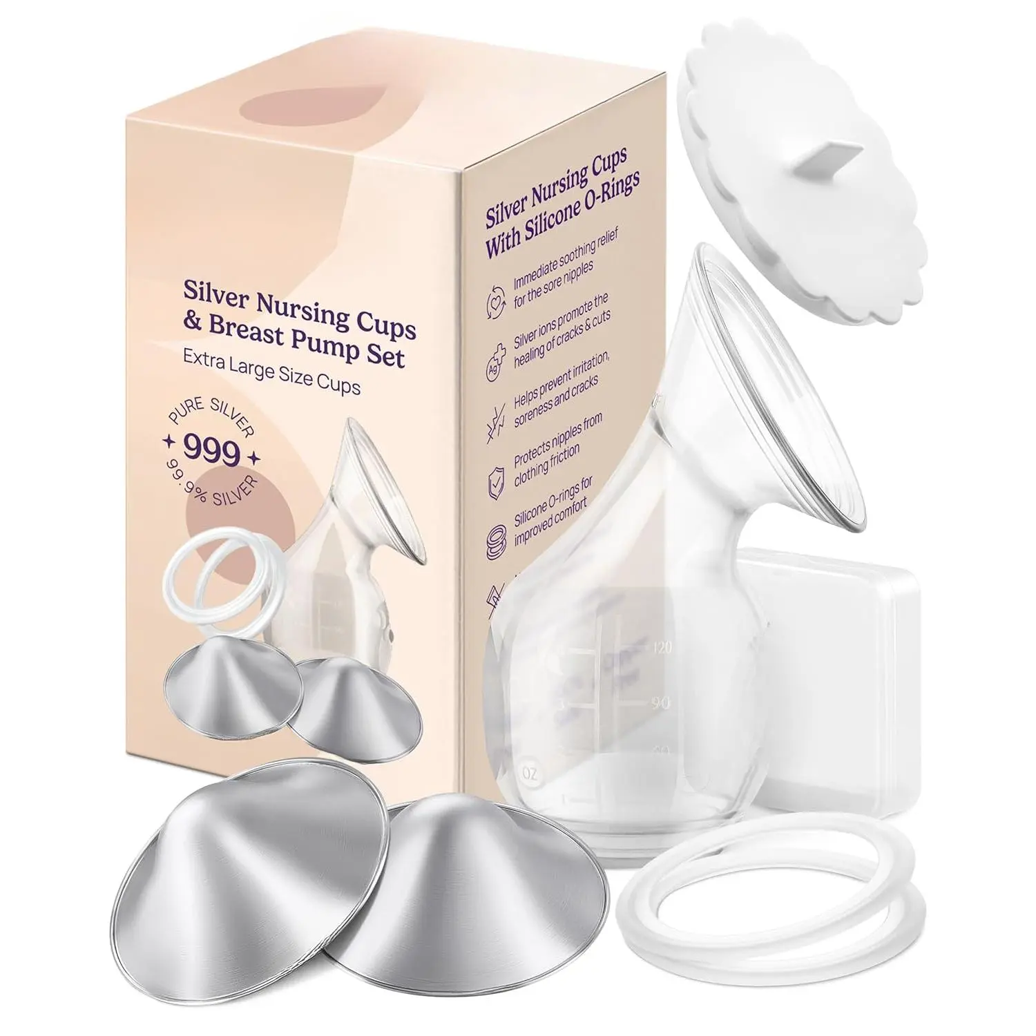 Silver Nipple Covers Breastfeeding : Pure 999 Silver Nipple Shield |   Silver Nursing Cups w/Breast Shields, Hands-Free Breast Pump (XL: 2.1x0.7)