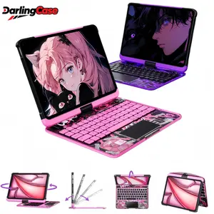 DarlingCase Keyboard Case for iPad A16 10th Gen iPad Air 11 13 inch 2025 2024 360 Rotating Multi-Function Keyboard Case with RGB Backlit Keyboard and Pencil Holder for iPad Pro 11 12.9 Air 5th 4th Generation