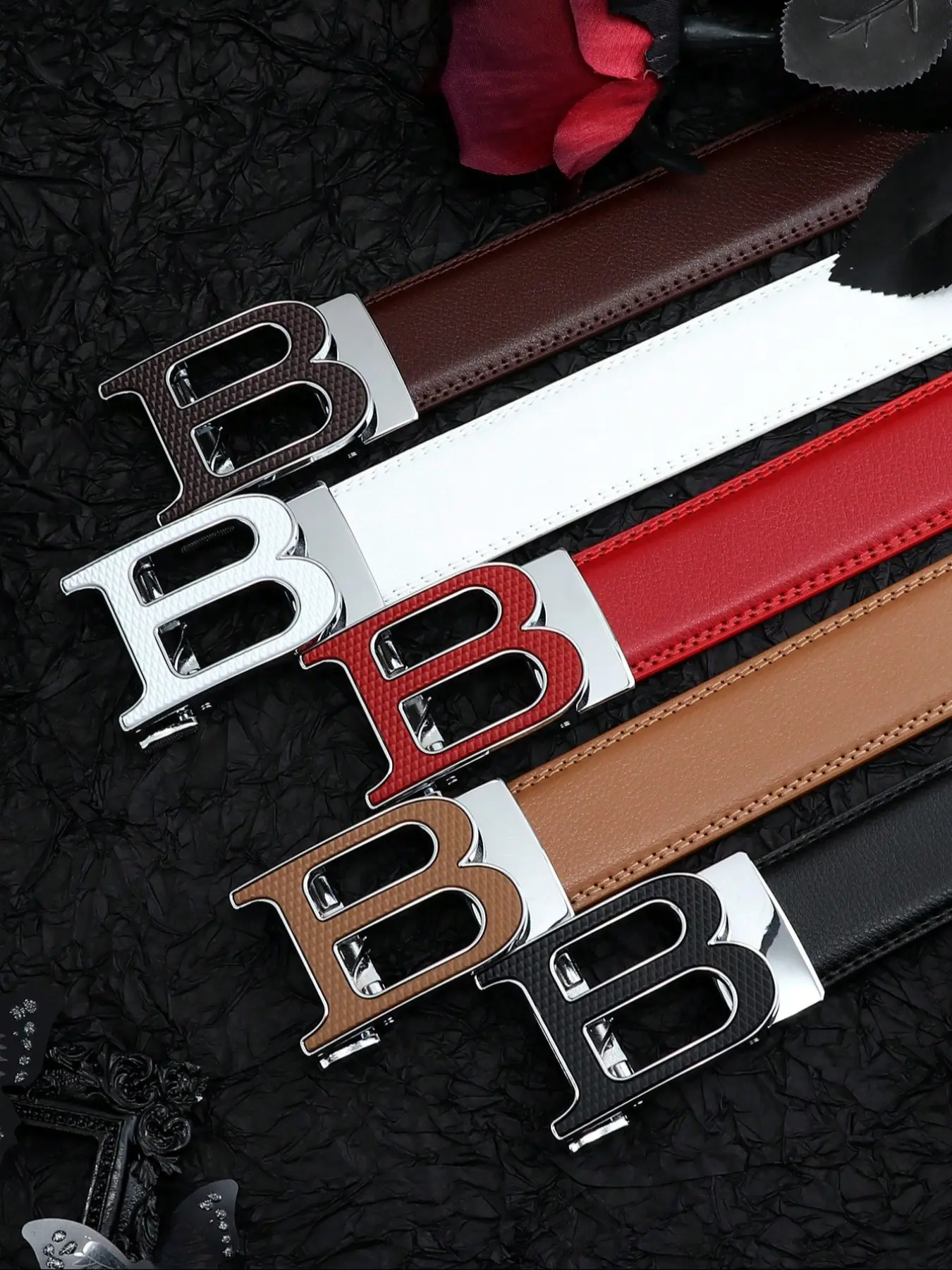 Men's Business Classic Letter Belt, High-Quality Alloy Automatic Buckle, Trendy Casual Waistband, All Seasons Fashion Accessory, Leather Buckle Belt, Stylish Belts