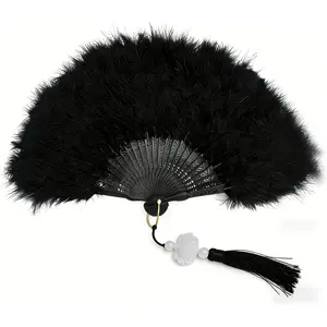 Large  Fan Handheld, 1920s   Style Flapper Folding Hand Fan Foldable for Wedding Bridal Dancing  Party Costume Accessories Decoration (Black)