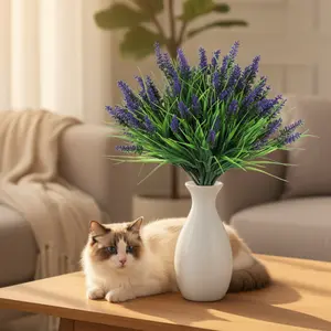 20 Bundles Artificial Lavender Flowers for Outdoor, UV Resistant Realistic Fake Flowers，Artificial Flower Set, Hanging Basket,Pots, Garden,Home Decor,Office Decor, Artificial Flower Decorations, Outdoor Artificial Plants