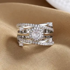 Multi-Layer Micro Pave Zircon Ring for Women Non Traditional Engagement and Friendship Ideal for Proposal Parties and Best Friend Gifts