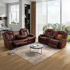 Premium Breathing Leather Living Room Electric Recliner Set - Spacious Sofa, Cozy Loveseat Furniture Collection for Comfortable, Elegant Luxury Living