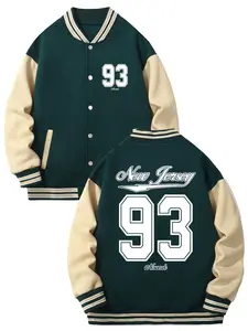 American Apparel Men's Street Style Colorblock Baseball Jacket, Loose-Fit Thick Knit Winter Coat, Warm Stand Collar Outerwear