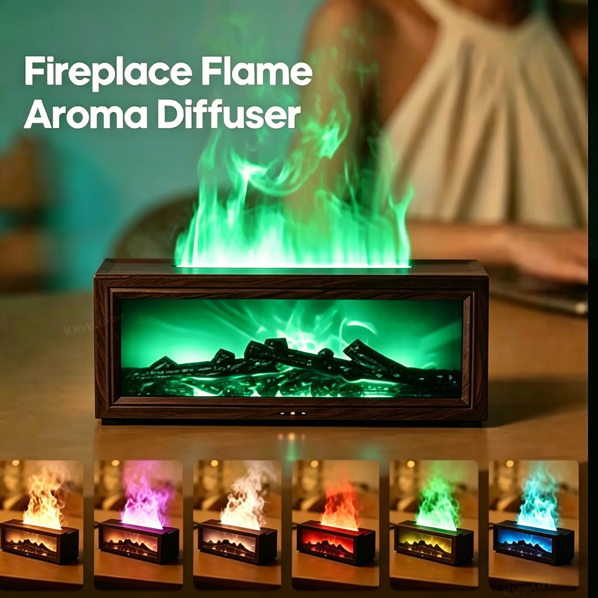 300ml Fireplace Diffuser Essential Oil  Colorful Large Flame Fire Humidifier Changing Aroma Diffuser for Aromatherapy Yoga Room Bedroom, Room, Office, Home with Remote Timer and Auto Off