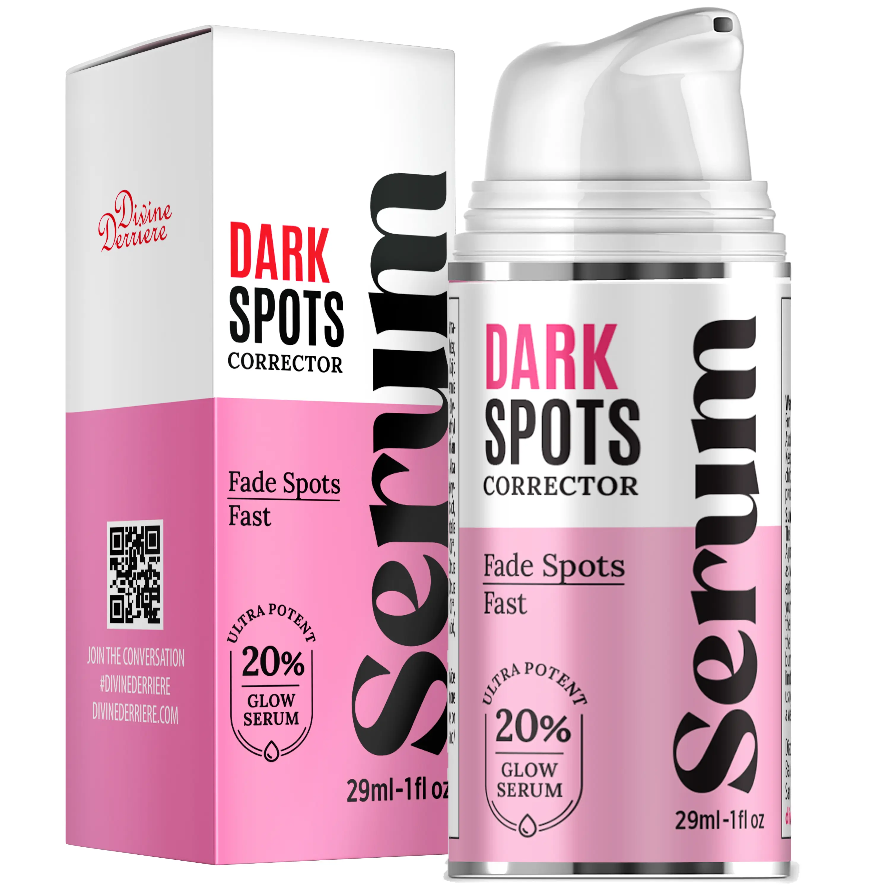 Divine Derriere RAPID Dark Spots Serum - Ultra Potent 20% Glow Formula with Kojic Acid, Peptide, Alpha Arbutin & Lactic Brightening Serum for Stubborn Dark Spots & Uneven Skin Tone, 1 fl oz.