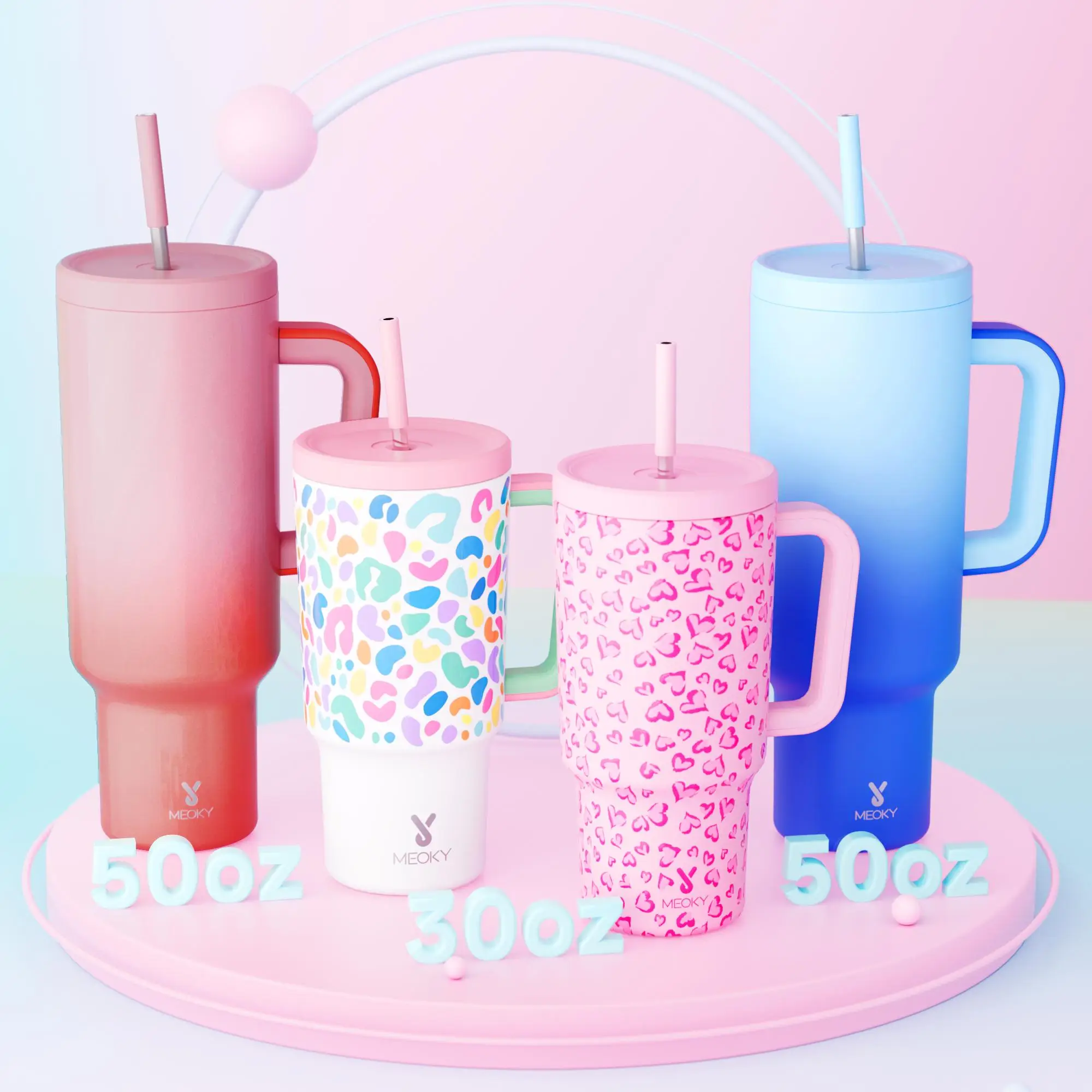 Meoky 1 Piece 50oz/30oz Stainless Steel Leak-proof Thermos Coffee Cup, Can Be Placed in The Car Cup Holder, Comes with A Lid and Stainless Steel Straw