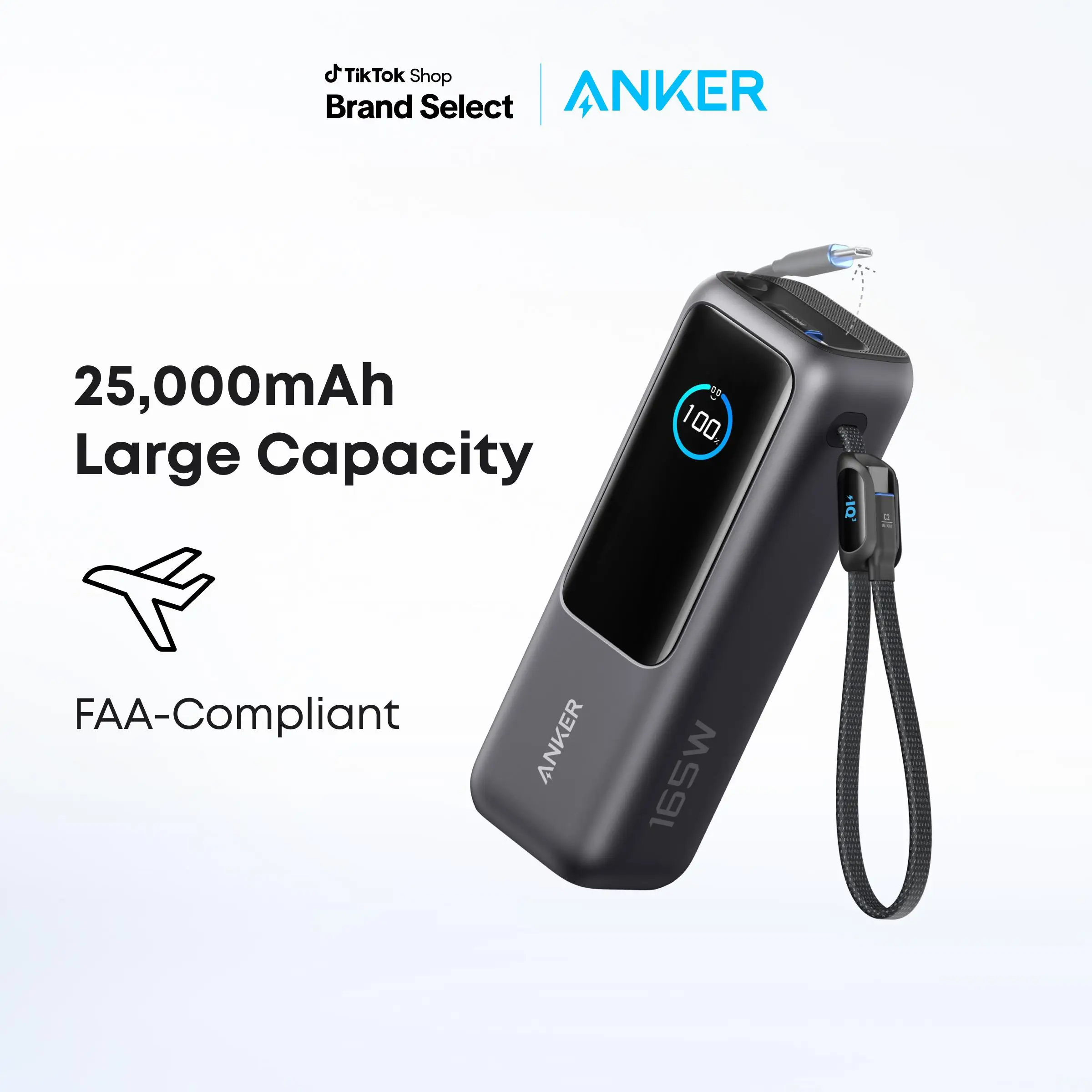 [Spotlight Live] Anker 25,000mAh 165W Laptop Power Bank with Built-In and Retractable Cables for Travel and Work, Fast Charging for 4 Devices