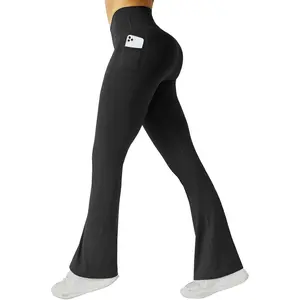 Women's Flare Yoga Pants with Pockets High Waist Flared Leggings Bootcut Gym Workout Pants Tummy Control