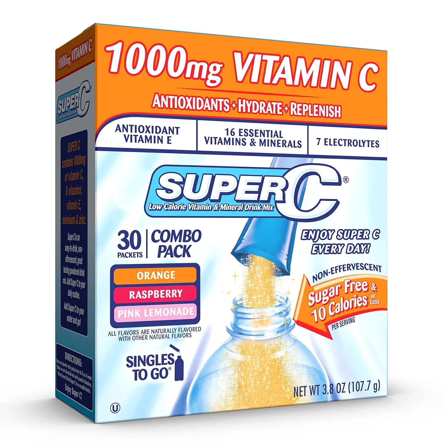 Singles To Go! Super C Water Drink Mix Variety Pack, 3 Flavors, 30 Packets