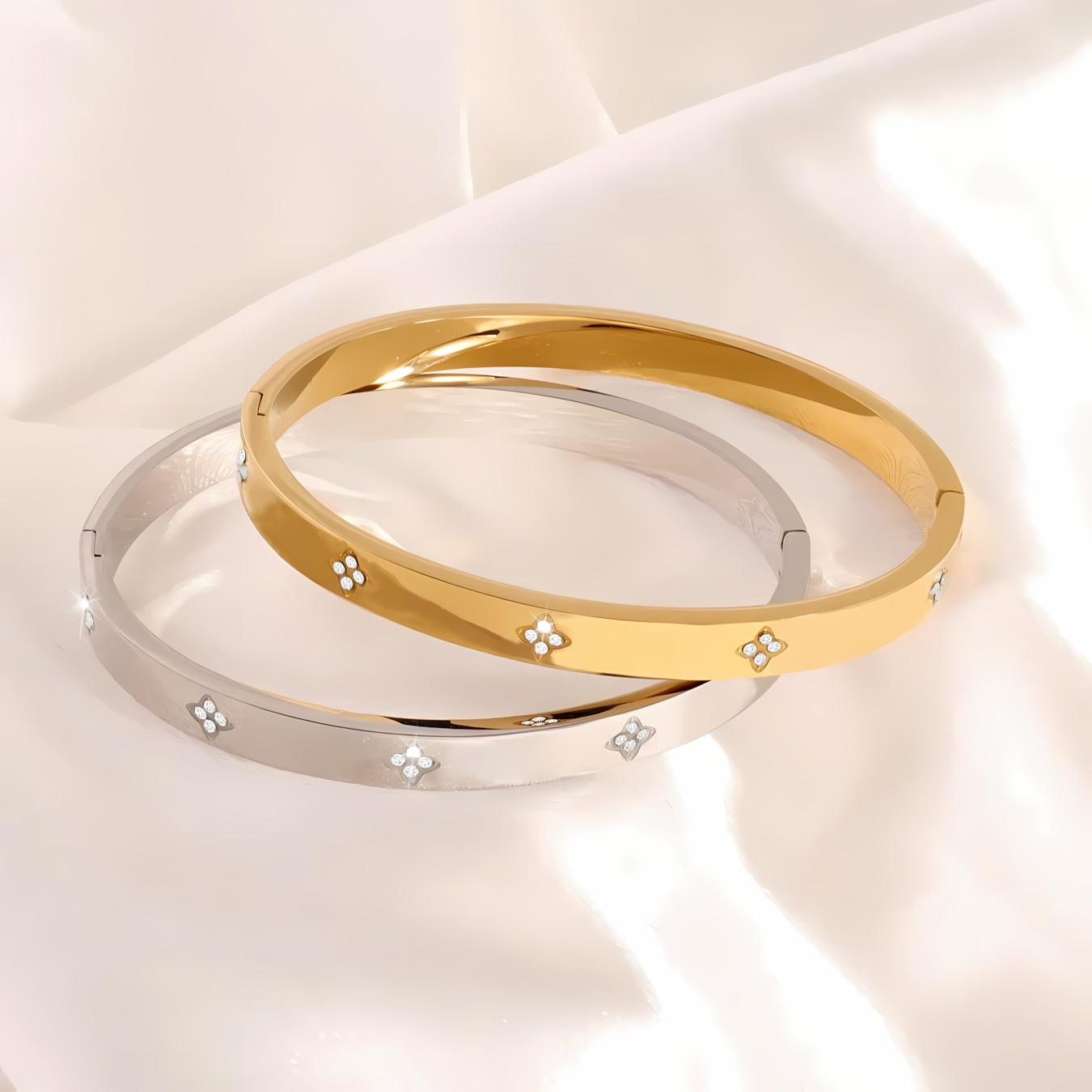 2Pcs Fashion Rhinestone Stainless Steel Bangles, Elegant Versatile Bracelet Set, Stylish Party & Daily Hand Jewelry for Men & Women