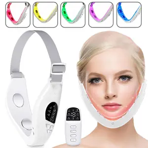 6-In-1 Electric Facial Massager Belt, 5 Color Lights, 18 Modes Vibrations, Remote Control, Smart Heating System, Portable Face Slimmer Gift, Facial Care Tools