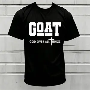 Large size goat god supreme fun Jesus Christian printed T-shirt, short-sleeved crew neck casual top, suitable for all seasons, men's size S-3XL simple and loose version T-shirt, breathable fabric, light and soft, plus size Unisex