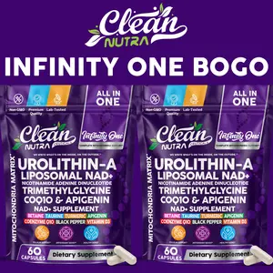 BOGO Urolithin A 250mg + NAD+ Supplement – Buy 1 Get 1 Mitochondria Stack – CoQ10 Turmeric Apigenin Anti Aging Cellular Energy – Nicotinamide NAD Supplement – Clean Nutra Infinity One