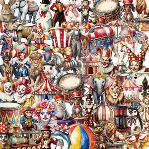 Circus Themed Sticker (50pcs), Vintage Cartoon Sticker, DIY Decorative Sticker for Phone Case, Computer, Guitar, Bag, Water Cup, Scrapbook, Screen Protector