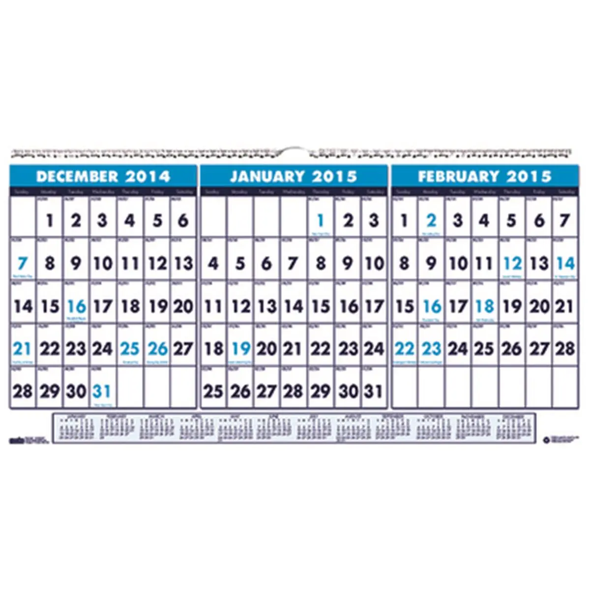212 MAIN Bold Doolittle Large 3-Month Horizontal Wall Calendar - Office Stationery & Supplies, January Start, Dated Planning, Full-Year Reference for Office Organization