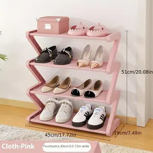 4-Tier Z-Shaped Shoe Rack, Tool-Free Assembly, Floor Mount Storage, Stacking Design, Home & Dorm Organization, Modern Shoe Organizer, Stackable Shoe Rack