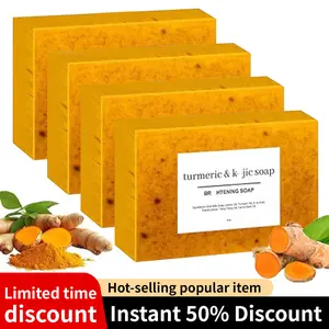 4PCS Lemon Turmeric KojicAcid SoapLemon Kojic Acid Soap BarTurmeric Soap BarKojic Acid SoapDark Spot Remover for Face Facial Skincare 90% Users See Results in 1 Week