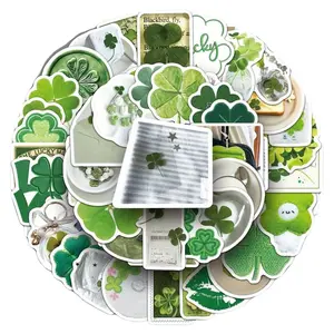 St. Patrick's Day gift - Green Four-Leaf Clover Vinyl Stickers, 50 PCS Waterproof Shamrock Decals for Laptops, Scrapbooking, Notebooks, Water Bottles, Suitcases, Phones case & DIY Decor