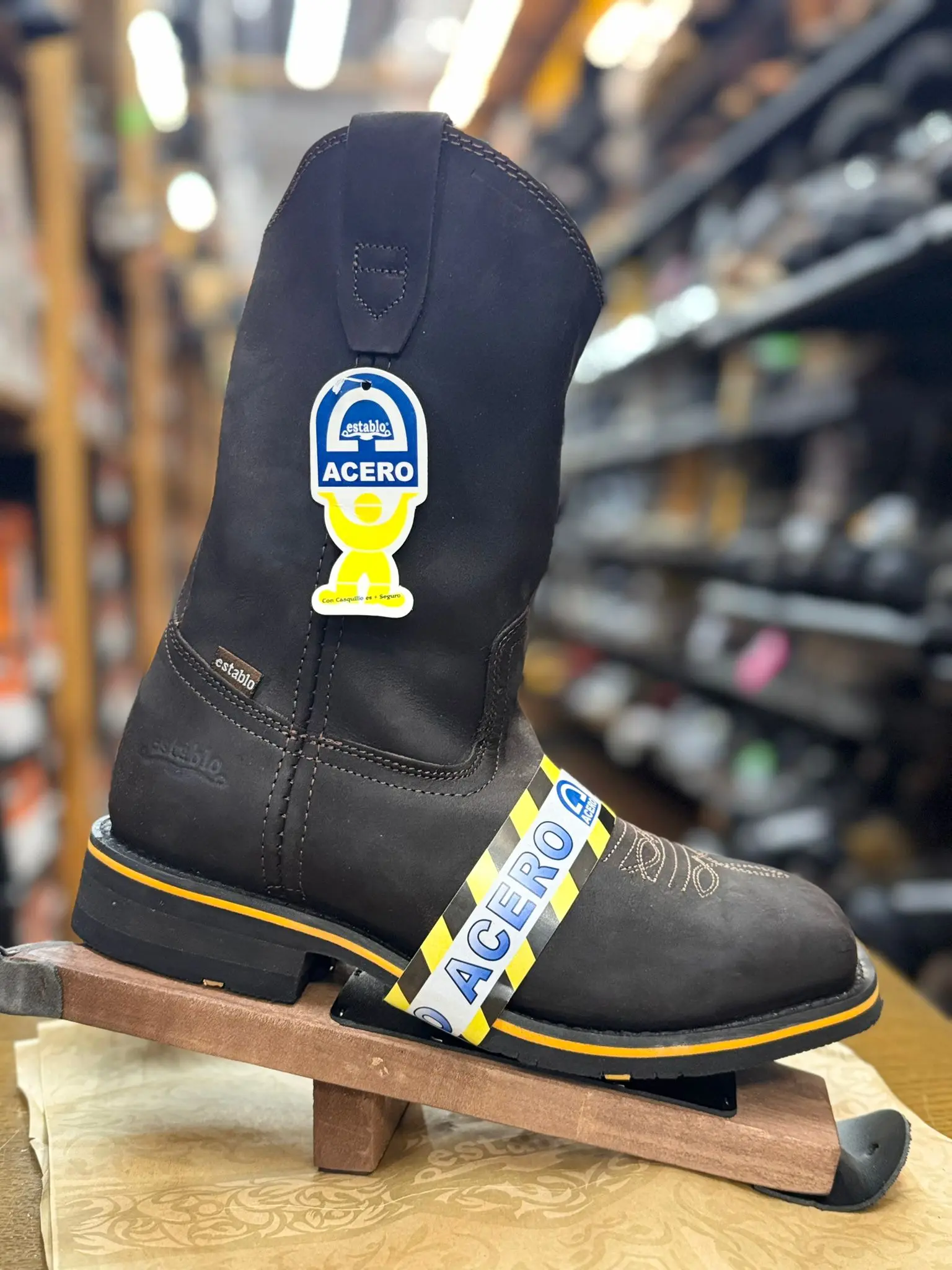 Men's Handmade Steel-Toe Rodeo Work Boots - Lace-Up, Rubber Sole, Durable Safety Footwear for Work Wear, Handmade in Mexico