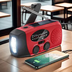 Portable Solar Powered Radio, 2000mAh Hand Crank AM/FM/NOAA Generator Radio, Waterproof IPX3 Radio with LED Flashlight, USB Charging Radio for Camping Travel Holiday