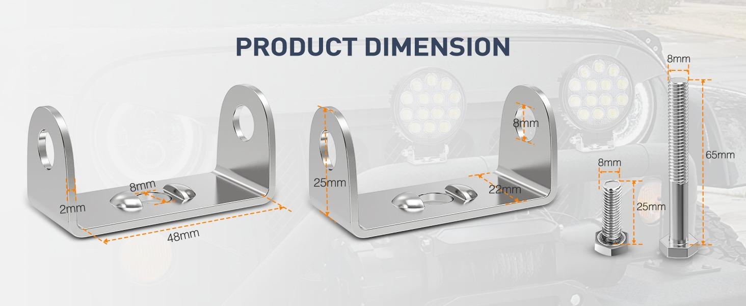 Nilight 2PCS Stainless Steel Mounting Base Brackets Adjustable Mount Bracket Kits for Round and Square 4.5Inch 27W 42W LED Light Bar