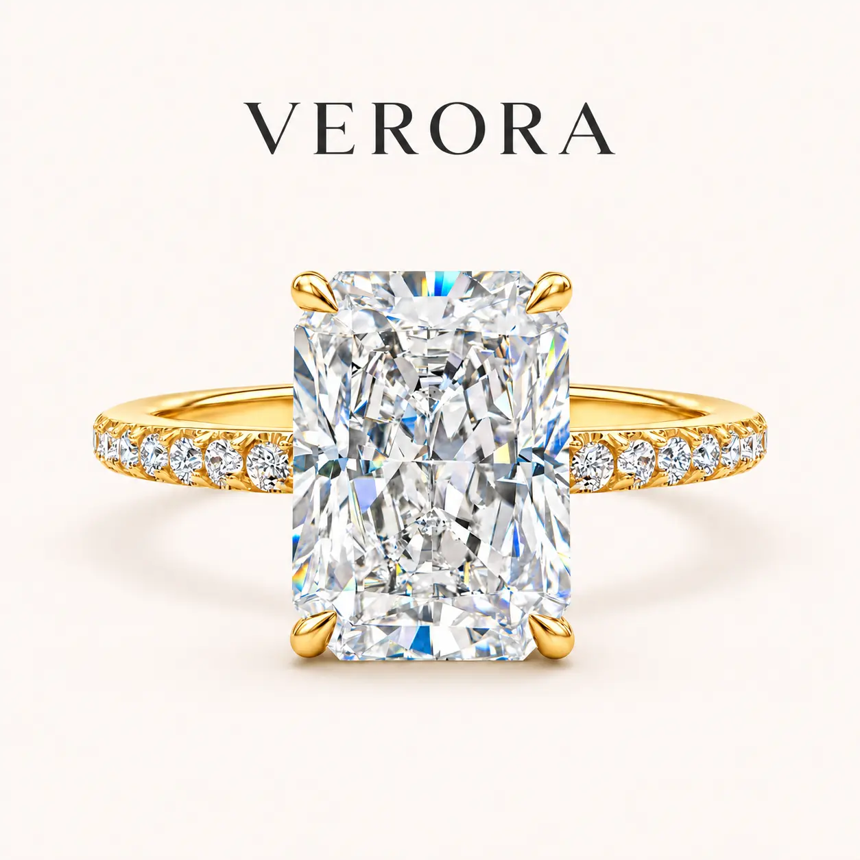Unisex Elegant Glittering Ring Set for Adults - Luxury Gold-Coated Thick-Plated Multi-Size Stackable Bands, Rectangular Radiant Cut High-Sparkle Tarnish-Res.-Non Tarnish Artificial Gemstone Everyday Jewelry