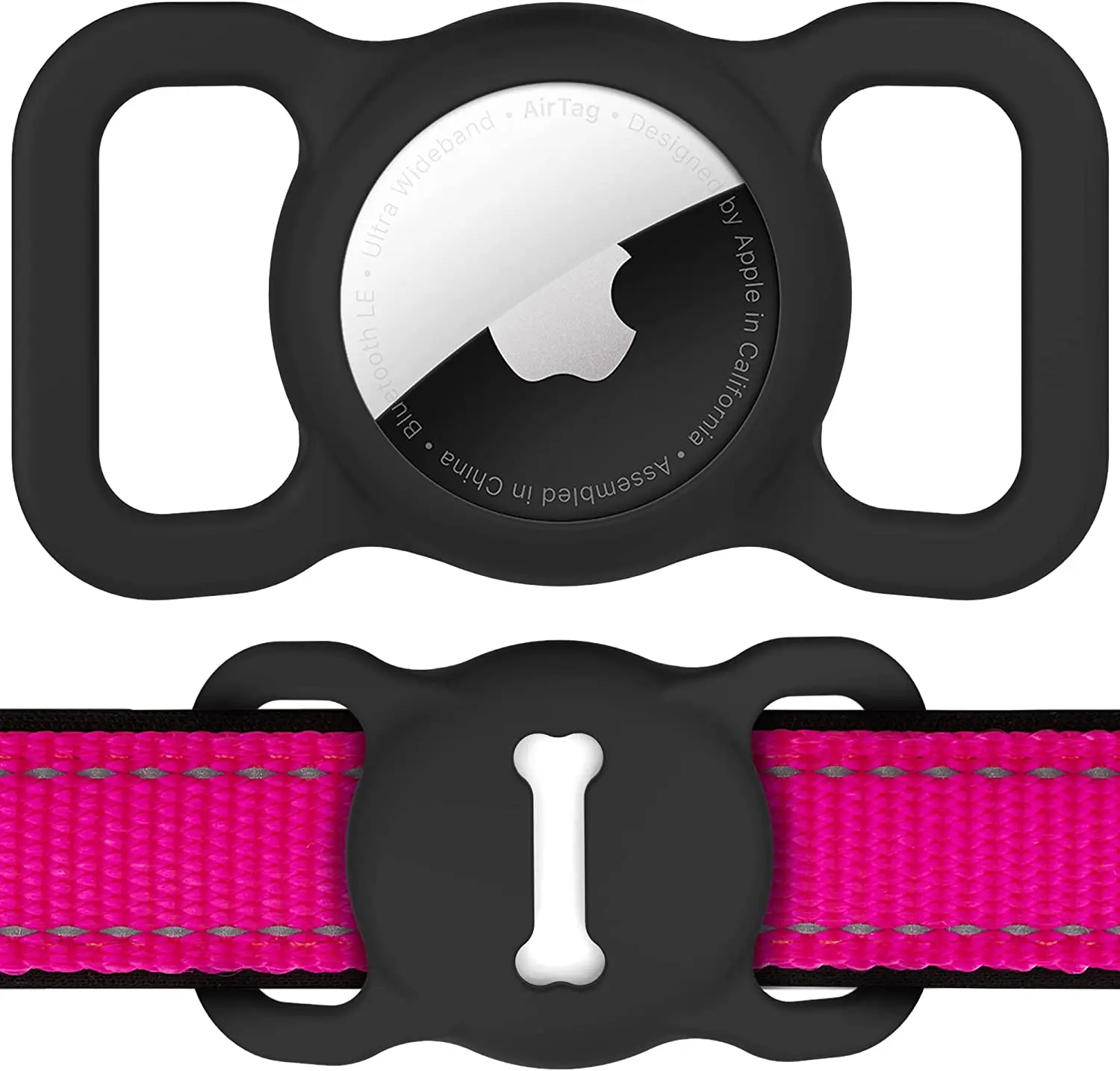 For Airtag Dog Collar Holder, DLENP Air Tag Protective Cat Airtag Dog Collar,Silicone Airtags GPS Tracking Accessories,Air Tags with Bone Pattern (1 Pack(Black)) DLENP