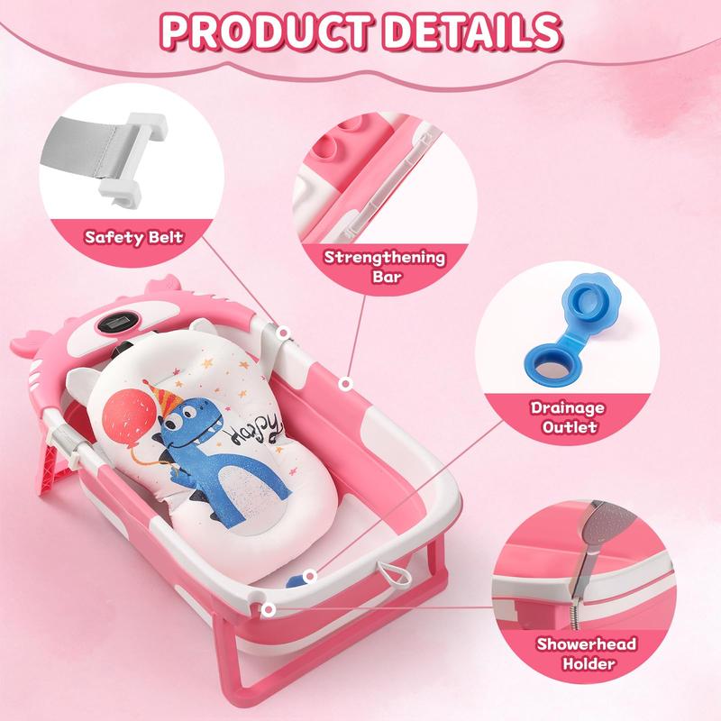 Baby Bathtub,Collapsible Baby Bath Tub with Thermometer & Soft Floating Cushion,Portable Travel Baby Bathtubs for Newborns to Toddlers 0-36 Months(Crab Gray) Swing Seat