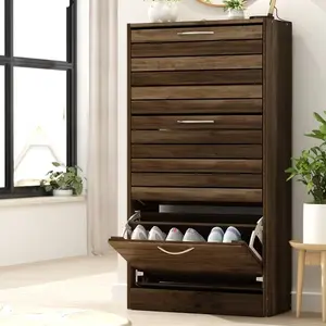 Modern 3-Tier Shoe Storage Cabinet with 3 Flip-Down Drawers & Ventilated Louver Doors - Hardwood MDF Entryway Organizer, Space-Saving Design for Hallway, Living Room, Bedroom - Easy Assembly, Large Capacity Shoe Rack, Shoe Storage Box, Hallway Organizer,