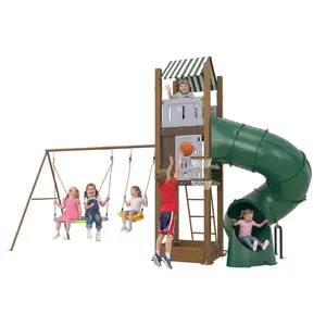 Swing Set for Backyard with Turbo Tube Slide, All‑in‑1 Kids Outdoor Playhouse Equipment for Ages 3–8+ – Includes Swings, Climbing Ladder, Sandbox & Basketball Hoop – Large Outdoor Playset for Toddlers