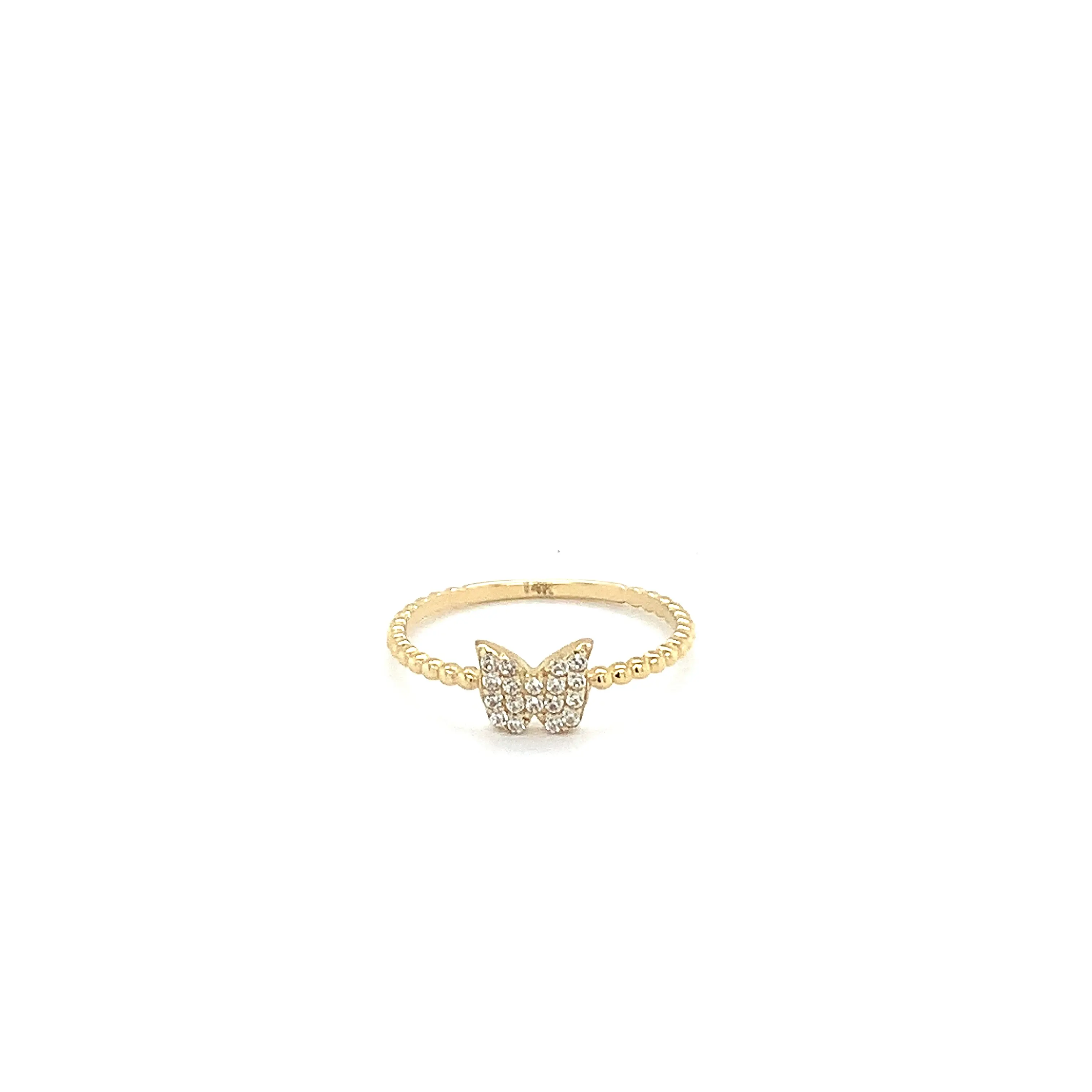 14K Solid Gold Pavé Butterfly Ring