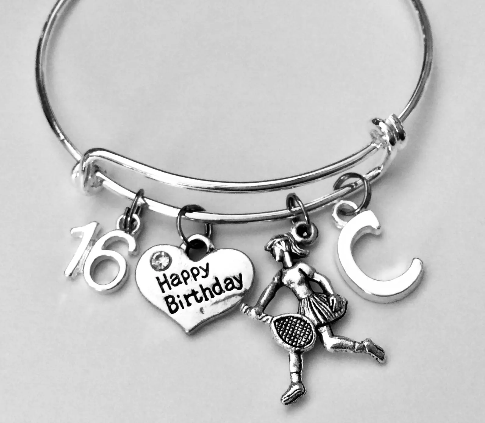 Happy Birthday 16th Birthday Gift for Girls 16 Year Old Birthday Tennis Charm Bracelet Adjustable (Other Numbers Available)
