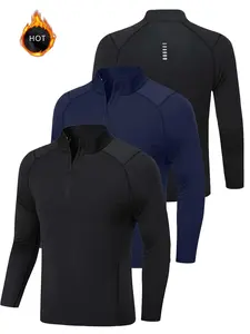 Men's Solid Thermal Lined Half Zip Sweatshirt, Regular Fit Casual Long Sleeve Tech Fleece Mock Neck Top for Spring & Fall, Men's Clothes for Daily Wear, Rash Guard Shirt, Outdoor Sportswear, Athletic Sports Clothing