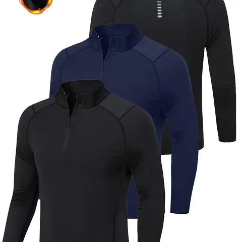 Men's Solid Thermal Lined Half Zip Sweatshirt, Regular Fit Casual Long Sleeve Mock Neck Top for Spring & Fall, Men's Clothes for Daily Wear, Hoodie, Casual Sport Top, Casual Sports Tops, Autumn Sports Top