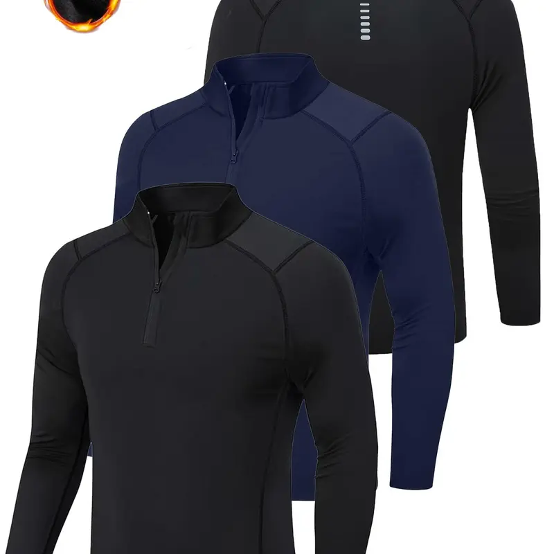 Men's Solid Thermal Lined Half Zip Sweatshirt, Regular Fit Casual Long Sleeve Mock Neck Top for Spring & Fall, Men's Clothes for Daily Wear, Hoodie, Casual Sport Top, Casual Sports Tops, Autumn Sports Top